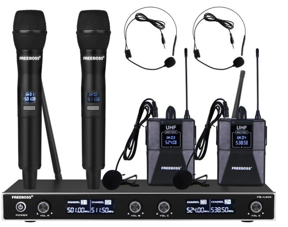 Freeboss FB-U400H2 радиосистема с двумя ручными микрофонами и двумя головными микрофонами