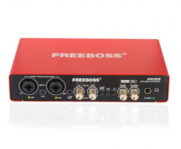 FREEBOSS UC22 Аудиоинтерфейс 24 бит/192 кГц,  2 входа, + 48 В.